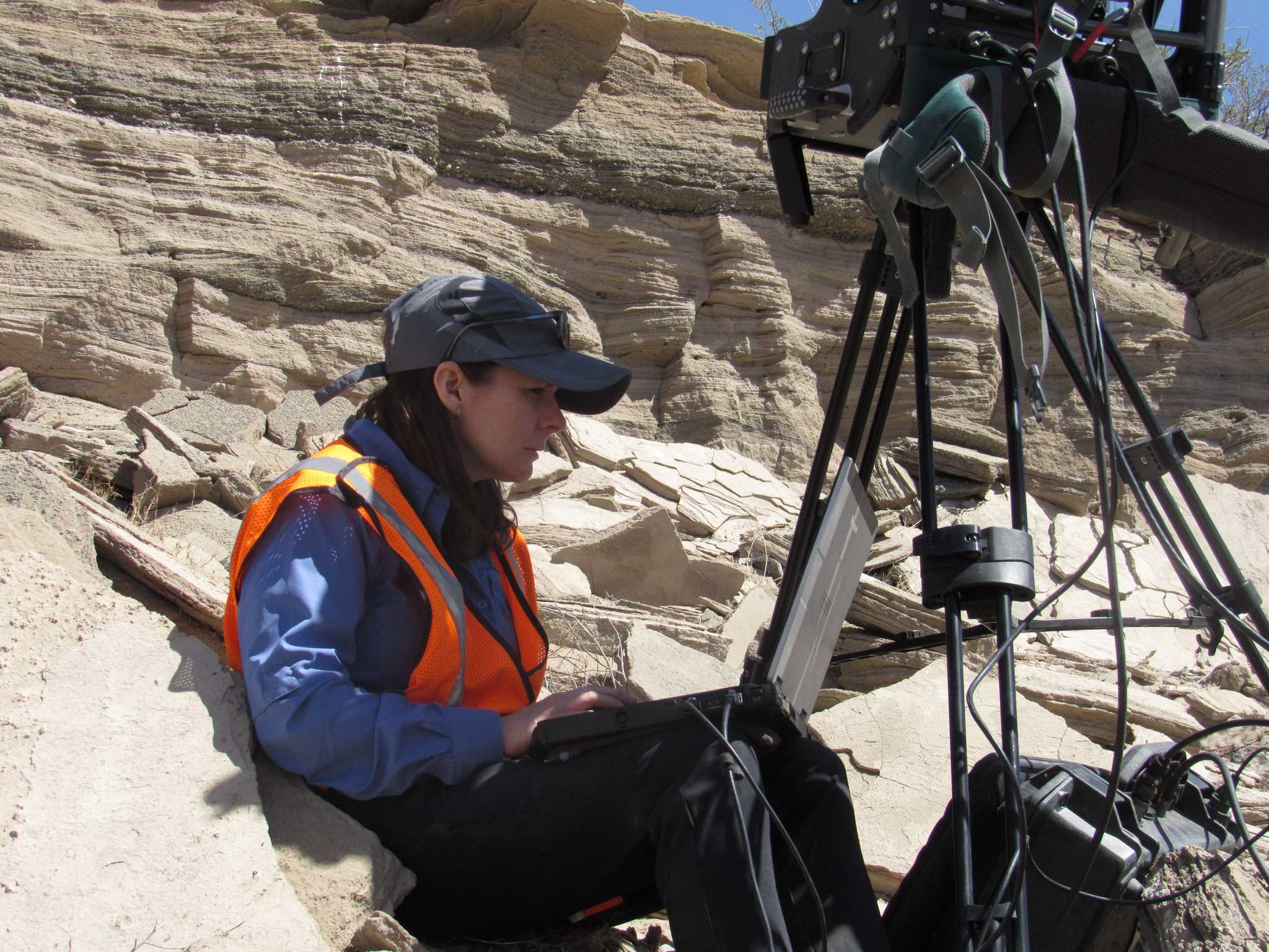 Rogers at work with a hyperspectral imager at Potrillo Volcanic Field in New Mexico, April 2022