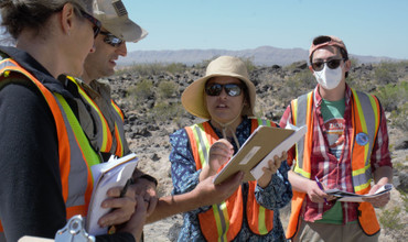 SBU geosciences graduate student Nandita Kumari shares data with NASA scientists at Potrillo Volcanic Filed in New Mexico, April 2022