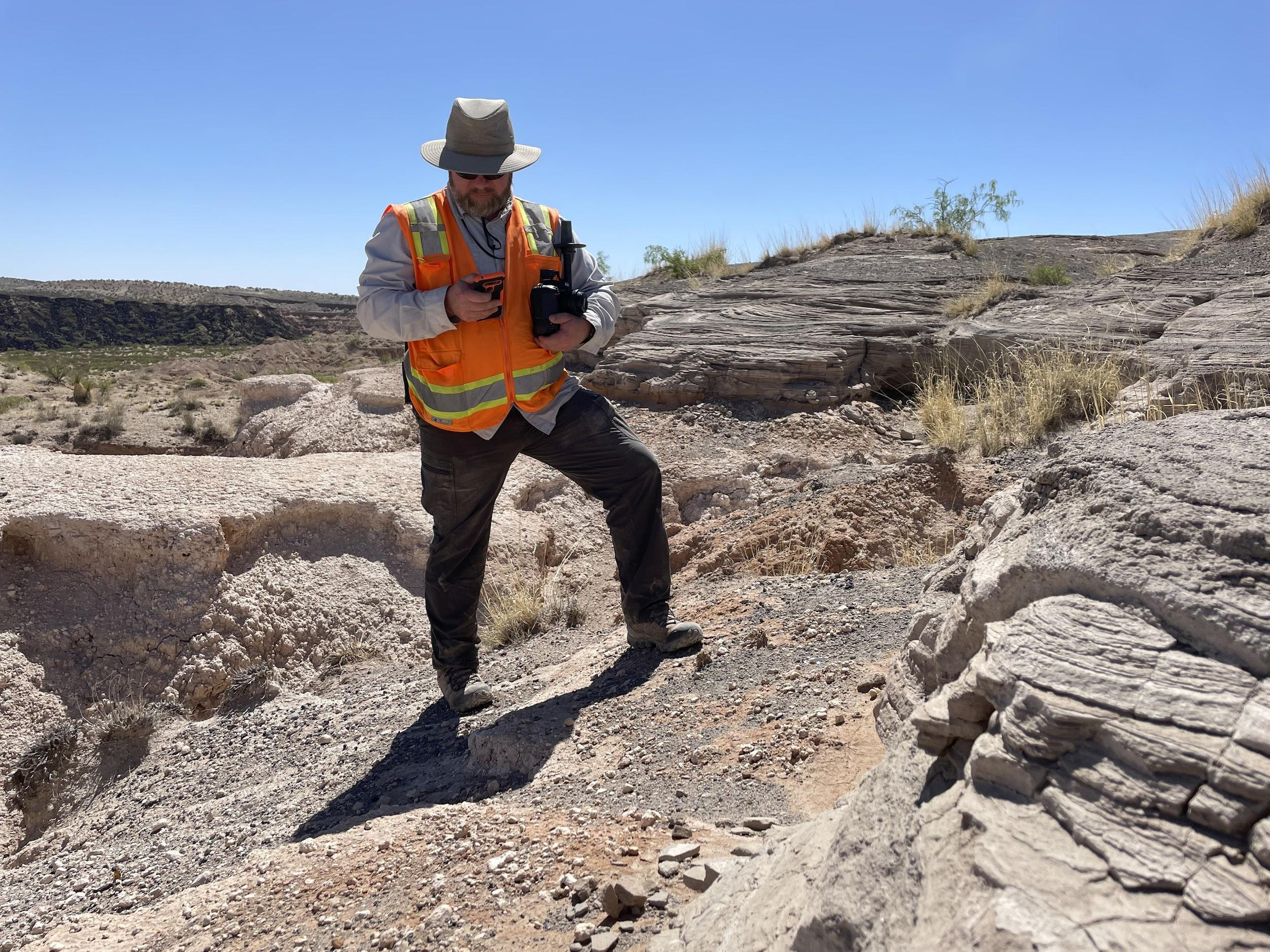 Stephen Scheidt on location at Potrillo Volcanic Filed in New Mexico, April 2022
